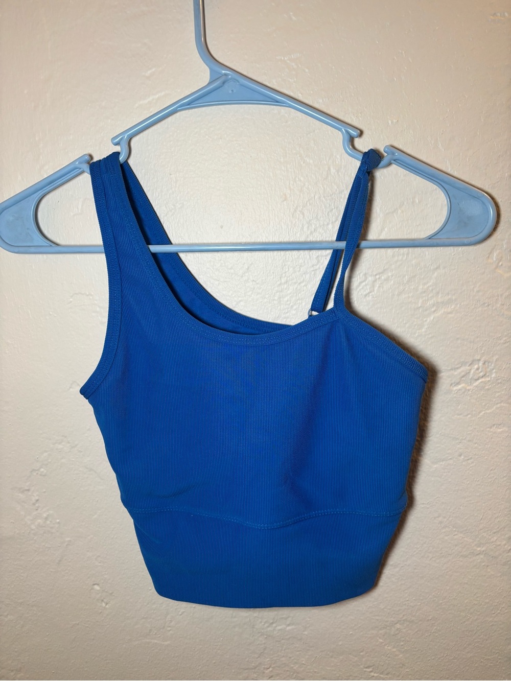 Blue One-Shoulder Ribbed Crop Tank Top